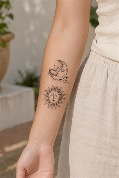 Ay ve Güneş Mini Geçici Dövme Tattoo