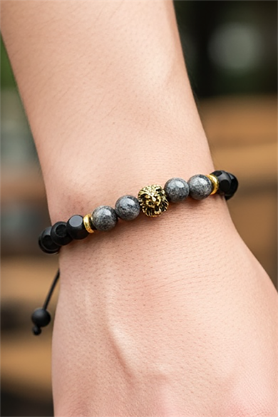 Karışık Renk Aslan Figürlü Boncuk Detaylı Erkek Bileklik