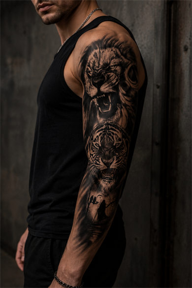 Aslan Ve Kaplan Kol Geçici Dövme Tattoo