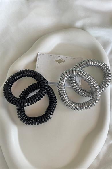 4lü Siyah Ve Gri Renk Helezon Lastik Toka