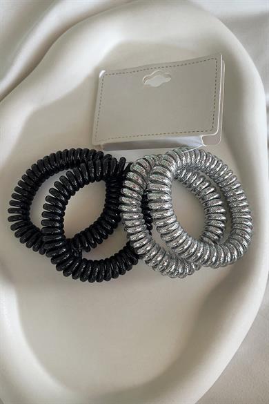 4lü Siyah Ve Gri Renk Helezon Lastik Toka