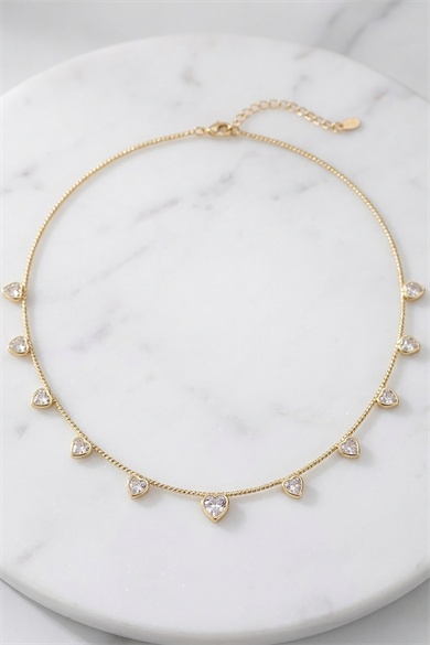 Altın Renk Kalp Figürlü Choker Kolye