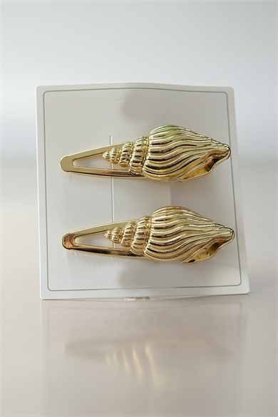 2li Altın Renk Deniz Kabuğu Figürlü Yan Toka