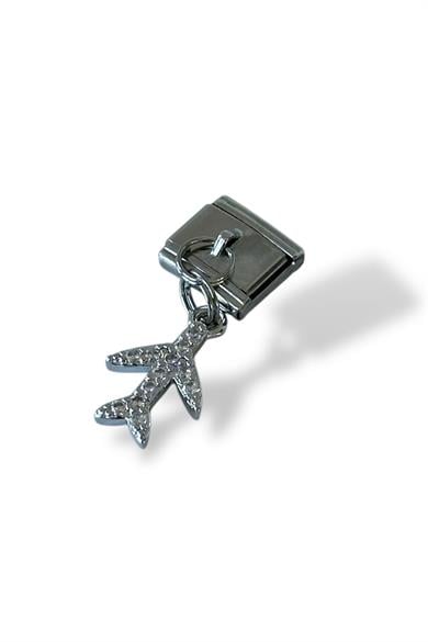 Gümüş Renk Uçak Figürlü Taş Detaylı Çelik Nomination Charm (Tek)