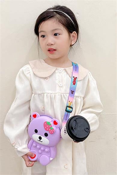 Lila Renk Ayıcık Figürlü Çocuk Pop-İt Çanta