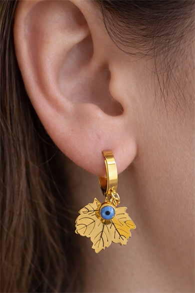 Altın Renk Yaprak Detaylı Çelik Küpe (Çift)