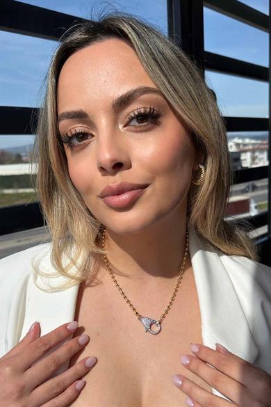 Altın Ve Gümüş Renk Taş Detaylı 14K Altın Kaplama Kolye