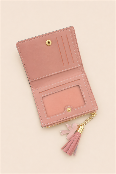 Pembe Renk Deri Kadın Cüzdan