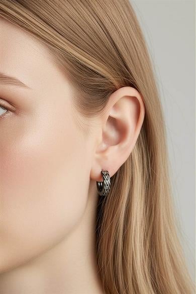 Siyah Ve Gümüş Renk Çelik Halka Küpe (Çift)