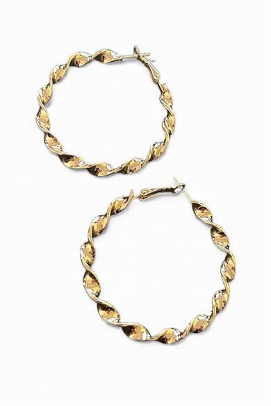 Altın Renk Burgu Detaylı 40Mm Halka Küpe (Çift)