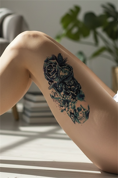 Geçici Kurukafa ve Gül Dövme Tattoo