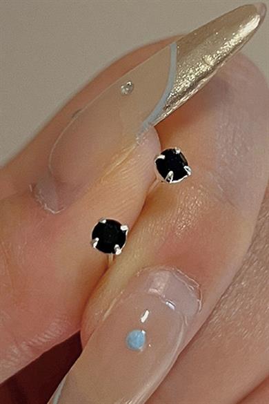 Siyah Renk Taş Detaylı Unisex Küpe (Çift)