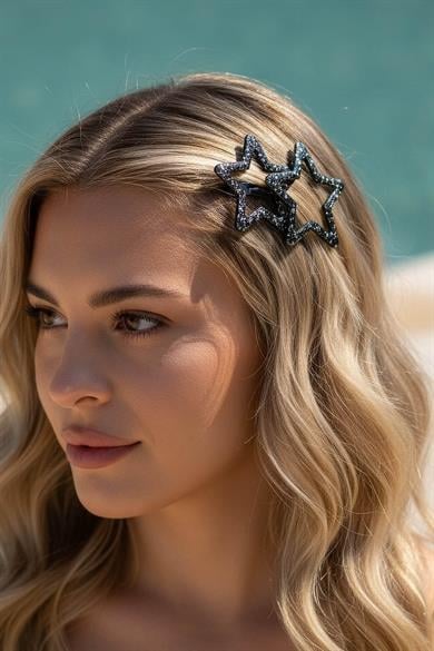 2li Siyah Renk Yıldız Figürlü Yan Toka