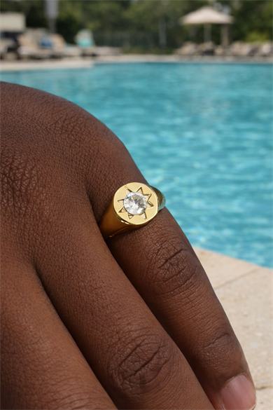 Altın Renk Kuzey Yıldızı Detaylı Serçe Parmak Yüzük (Ayarlanabilir)