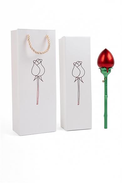 Kırmızı Renk Gül Figürlü Yüzük Kutusu