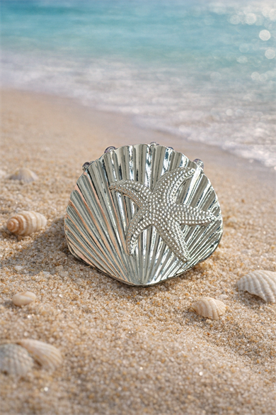 Gümüş Renk Deniz Yıldızı Detaylı Metal Mandal Toka