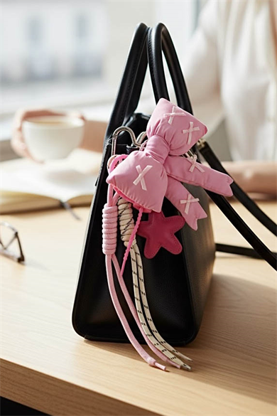 Pembe Renk Kurdele Ve Yıldız Figürlü Çanta Charm/ Anahtarlık