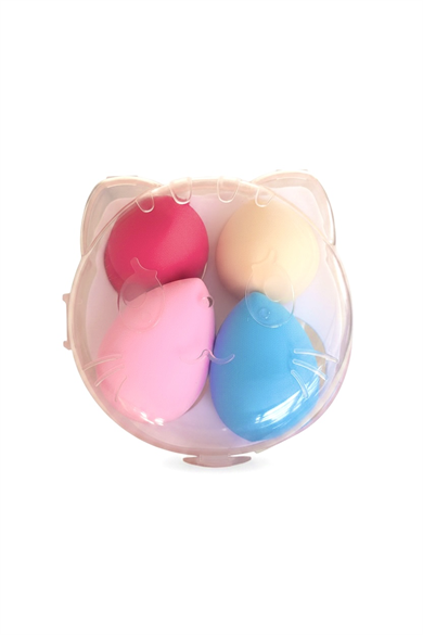 4lü Toz Pembe Renk Kedi Figürlü Makyaj Süngeri Set