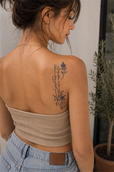 Gül Ve Yazılı Sonradan Kararan Yarı Kalıcı Geçici Dövme Tattoo