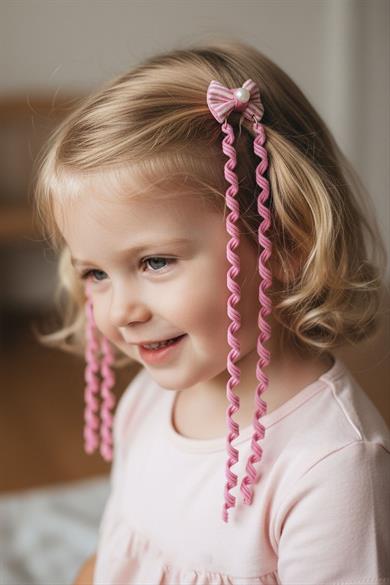 2li Açık Pembe Renk Kurdele Figürlü Çocuk Yan Toka