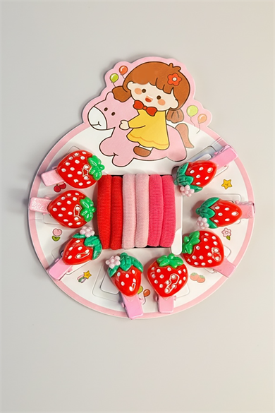 Çilek Figürlü Mini Yan/Lastik Toka Ve  Set