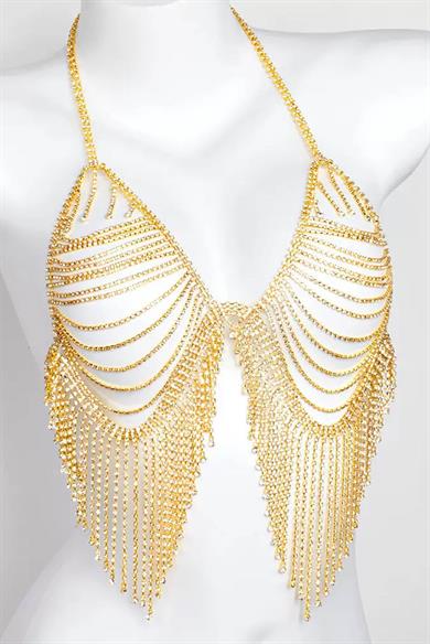 Altın Renk Taş Detaylı Bikini Üstü /Bralet /Vücut Aksesuarı