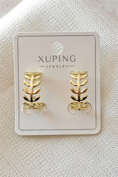 Altın Renk Yaprak Figürlü Xuping Halka Küpe (Çift)