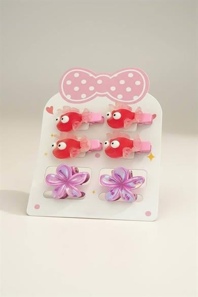 Pembe Renk Balık Ve Lotus Figürlü Mandal/Yan Toka Set