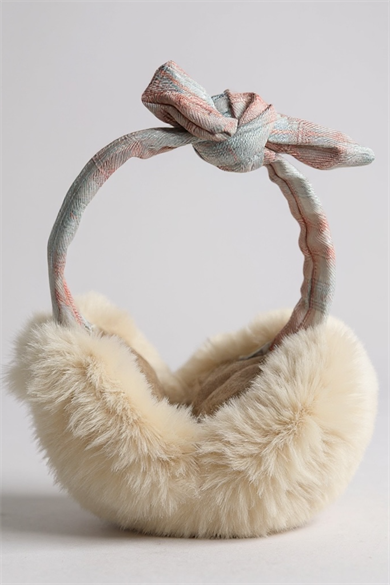 Krem Renk Ekose Desenli Peluş Kulaklık