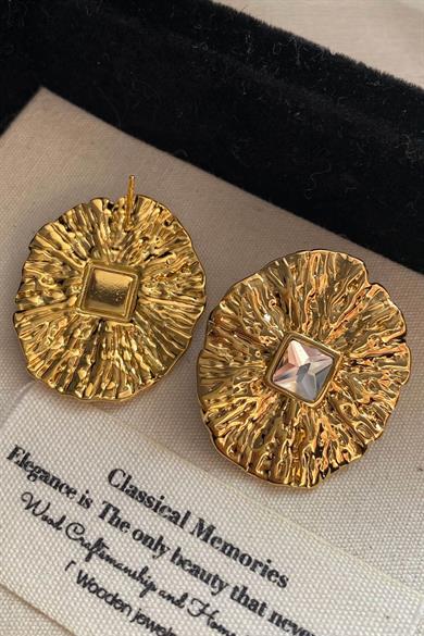 Altın Renk Taş Detaylı Çelik Küpe (Çift)