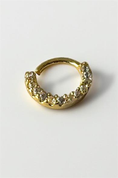 Altın Renk Taş Detaylı Çelik Halka Tragus/Kıkırdak Küpe/Piercing (Tek)