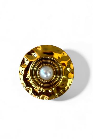 Altın Renk İnci Detaylı Ayarlanabilir Çelik Yüzük