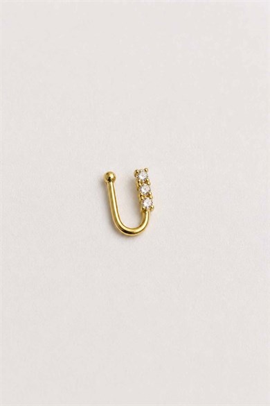 Altın Renk Taş Detaylı Cerrahi Çelik Deliksiz Kulak/Burun Piercing 