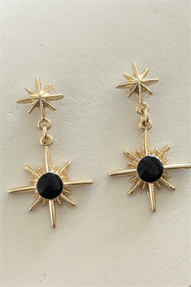 Altın Renk Siyah Taş Detaylı Yıldız Figürlü Küpe (Çift)