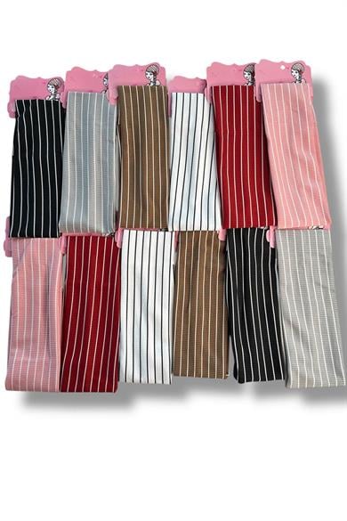 12li Karışık Renk Çizgi Detaylı Saç Bandı