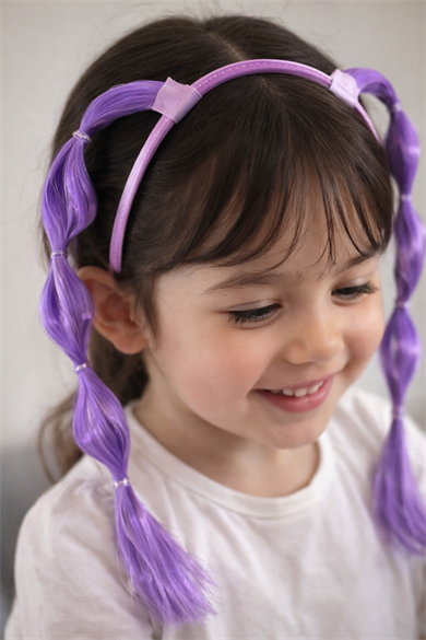 Mor Renk Saç Detaylı Çocuk Taç