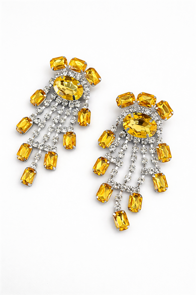 Gümüş Renk Taş Detaylı Tasarım Küpe(Çift)