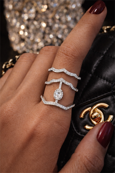 Gümüş Renk Taş Detaylı İkili Ayarlanabilir Yüzük