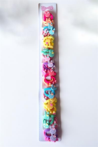 10lu Karışık Renk Tavşan Figürlü Lastik Toka Set 