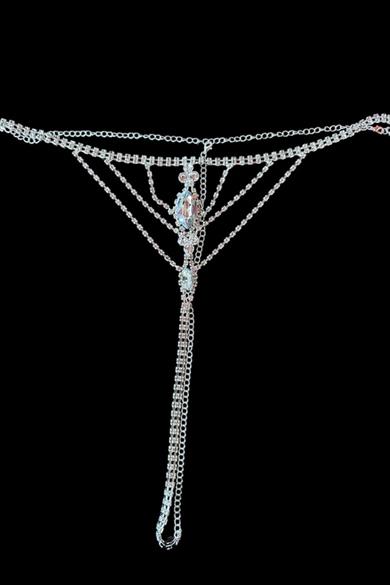 Gümüş Renk Taş Detaylı Tanga/ Külot