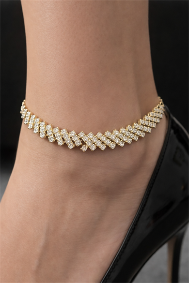 Altın Renk Taş Detaylı Tasarım Halhal