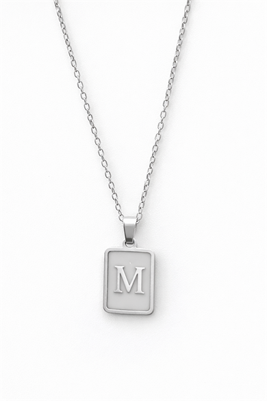 Gümüş Renk M Harf Çelik Kolye