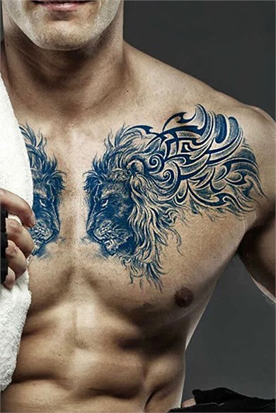 İki Aslan Sonradan Kararan Yarıcı Kalıcı Geçici Dövme Tattoo