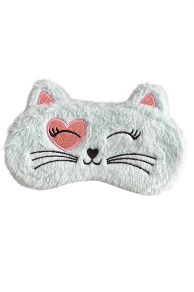 Mavi Renk Kedi Figürlü Peluş Uyku Bandı