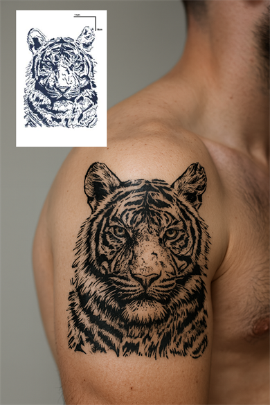 Aslan Figürlü 12 Saat Sonra Kararan Geçici Orta Dövme Tattoo