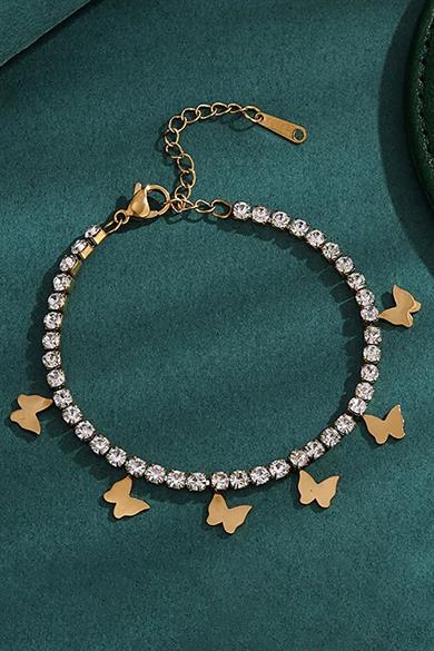 Altın Renk Kelebek Figürlü Taşlı Su Yolu Bileklik