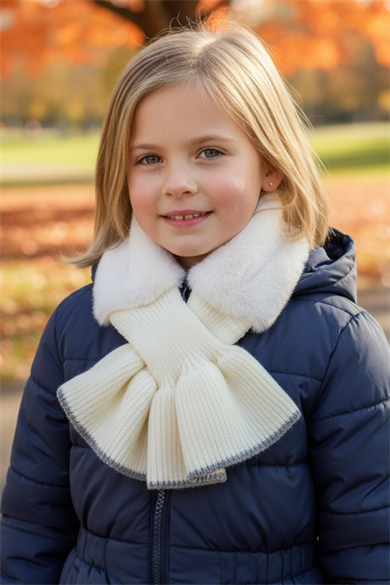 Beyaz Ve Gri Renk Çocuk Peluş Atkı