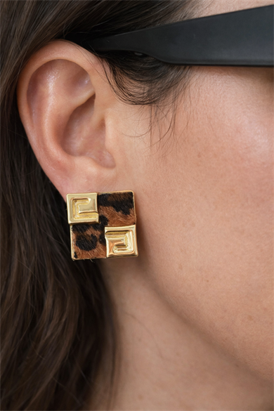 Altın Renk Leopar Desenli Küpe (Çift)