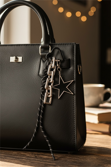 Siyah Renk Yıldız Figürlü Çanta Charm/ Anahtarlık