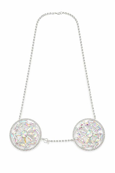 Gümüş Renk Hologram Taş Detaylı Bikini Üstü /Bralet /Vücut Aksesuarı